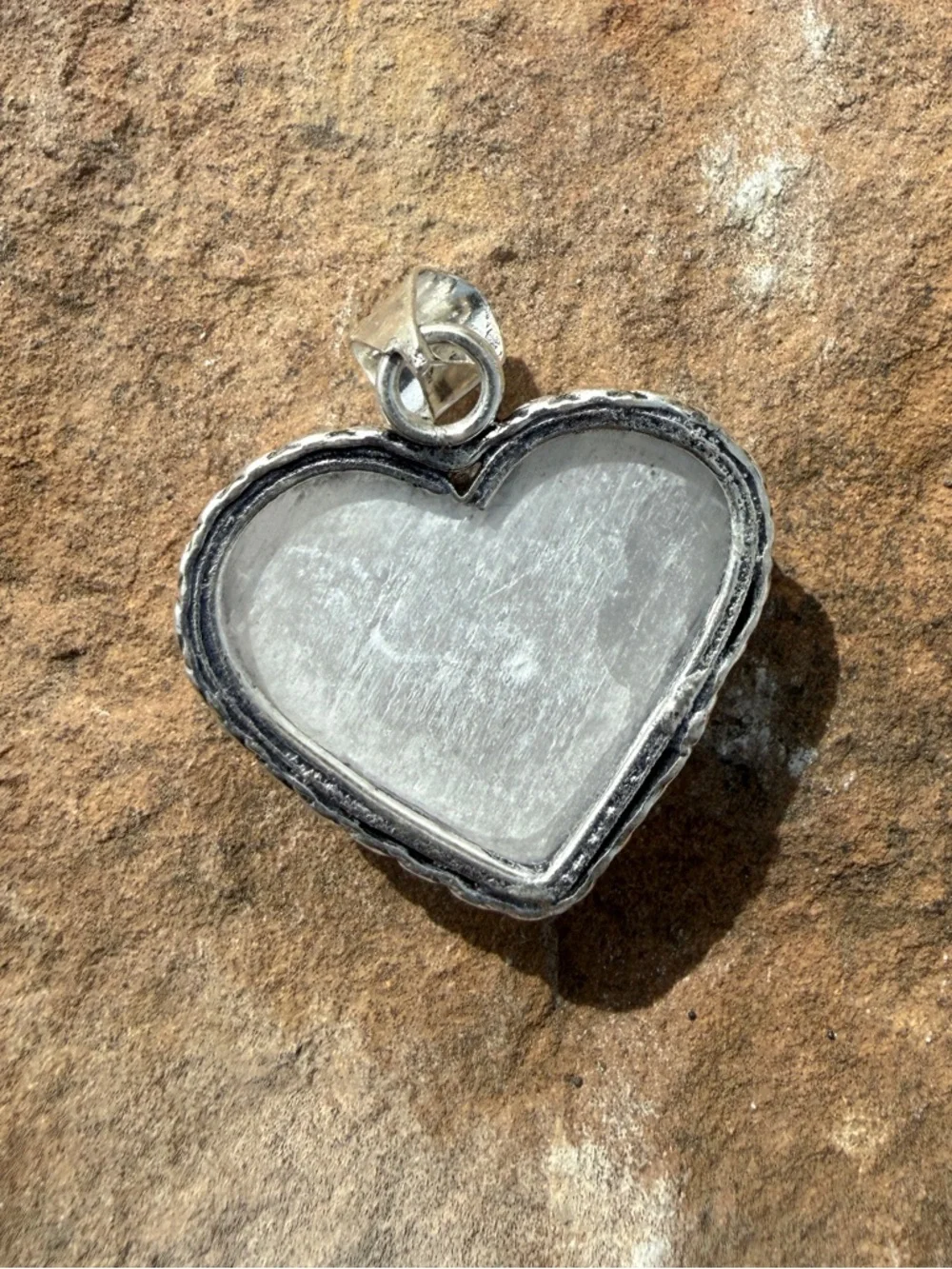 Raw Selenite Heart Pendant Set in 925 Sterling Silver - Picture 2 of 4